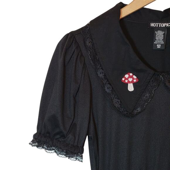 Hot Topic Black Mushroom Babydoll Mini Dress S Lace Collar Tiered Party - Picture 4 of 13